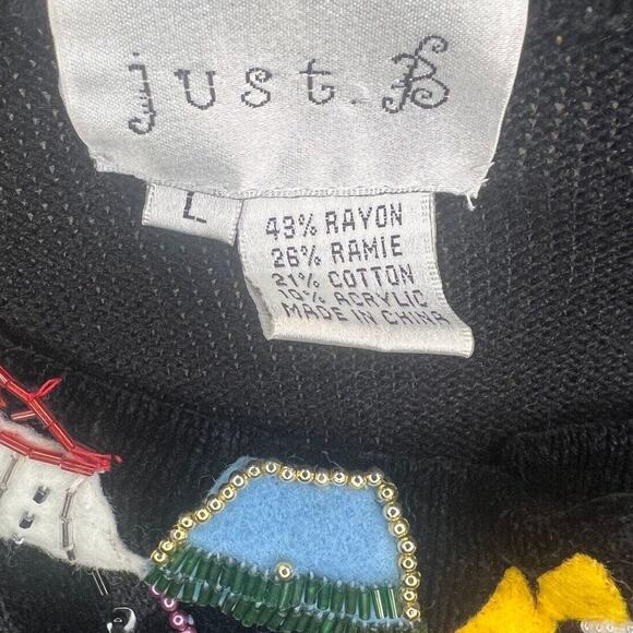 Just B Heavily Beaded Cardigan Sweater L Black Appliqué Purses Shoes Fashion - Picture 6 of 6